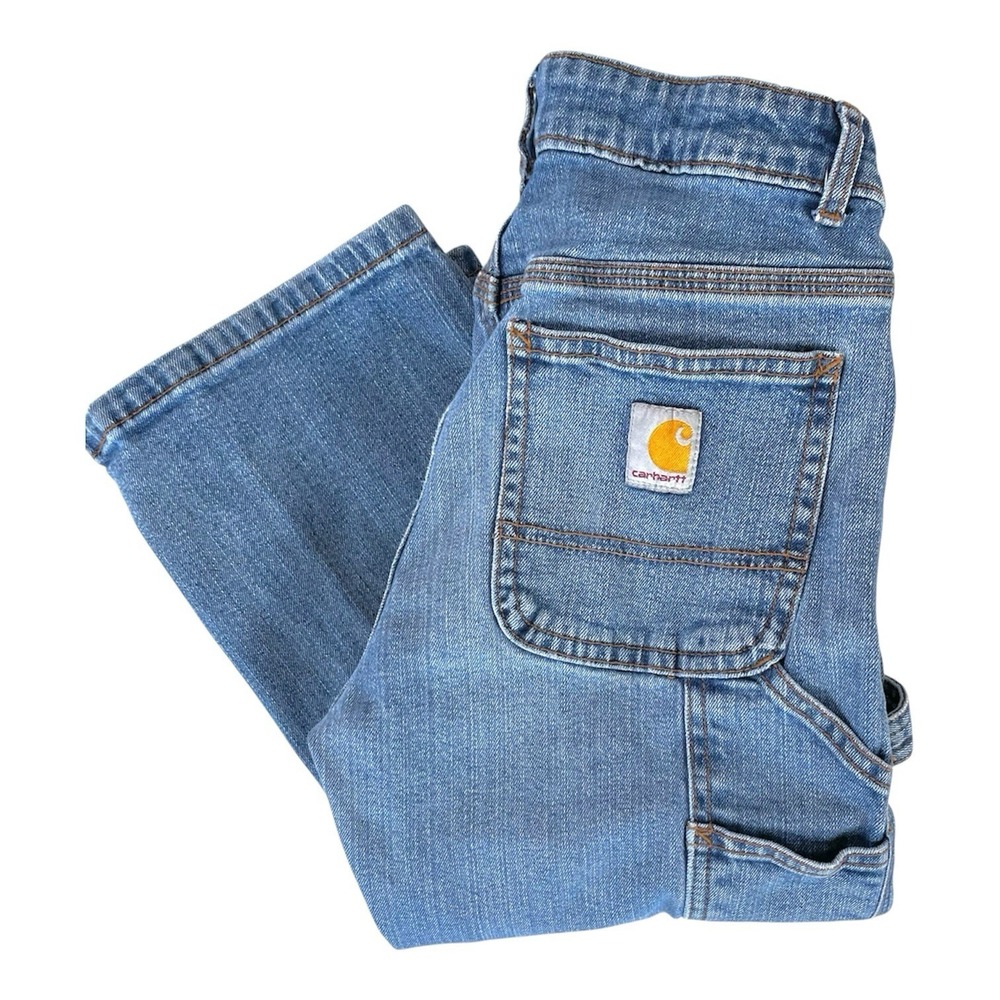 Carhartt Carpenter Jeans Girls 12 Distressed Adjustable Waist Blue Denim